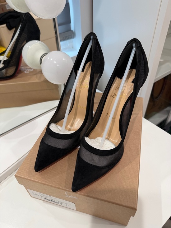 Christian Louboutin Shoes - Christian Louboutin Black Mesh & Suede Pointed Pumps